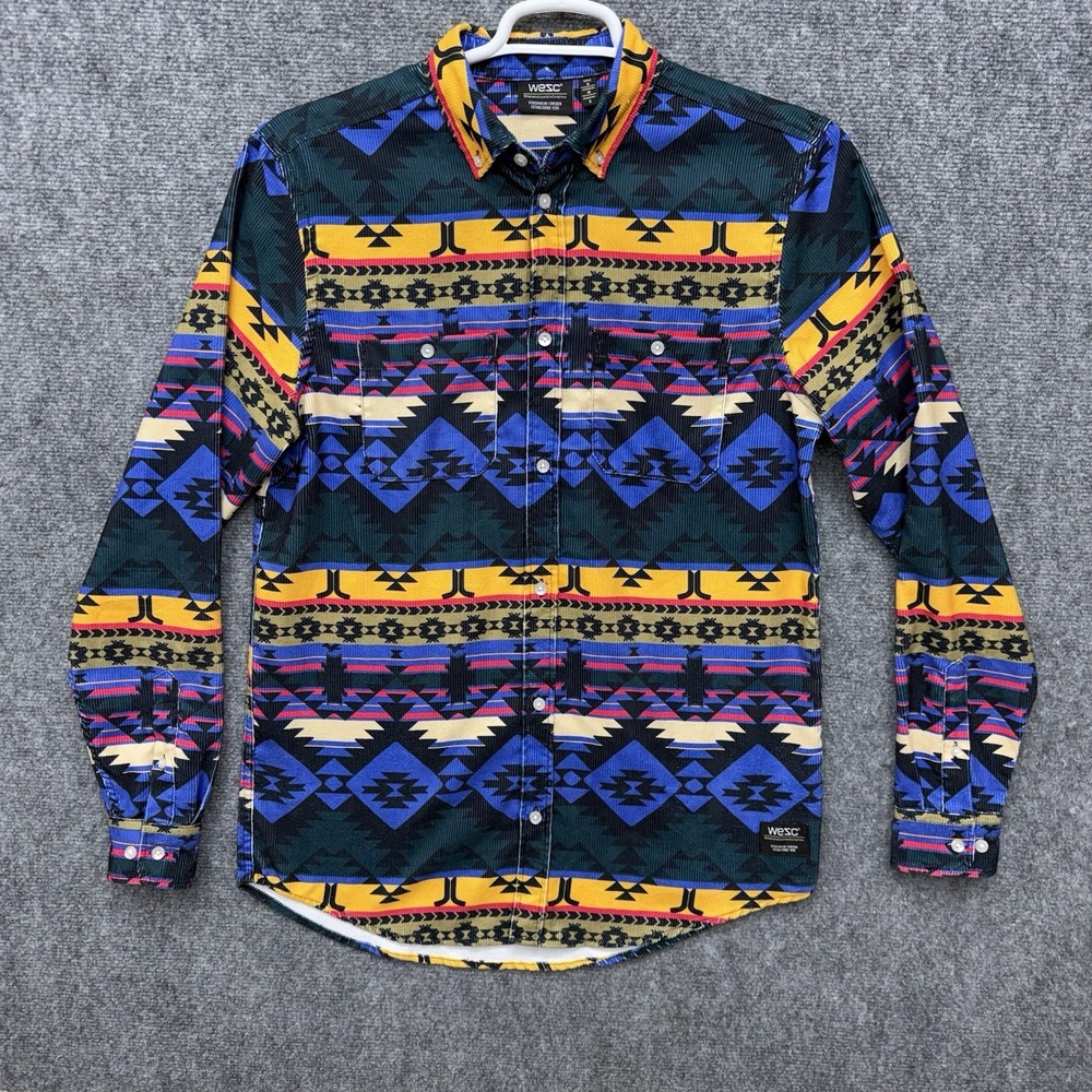 WESC button‎ up long sleeve shirt men's size Small aztec western corduroy